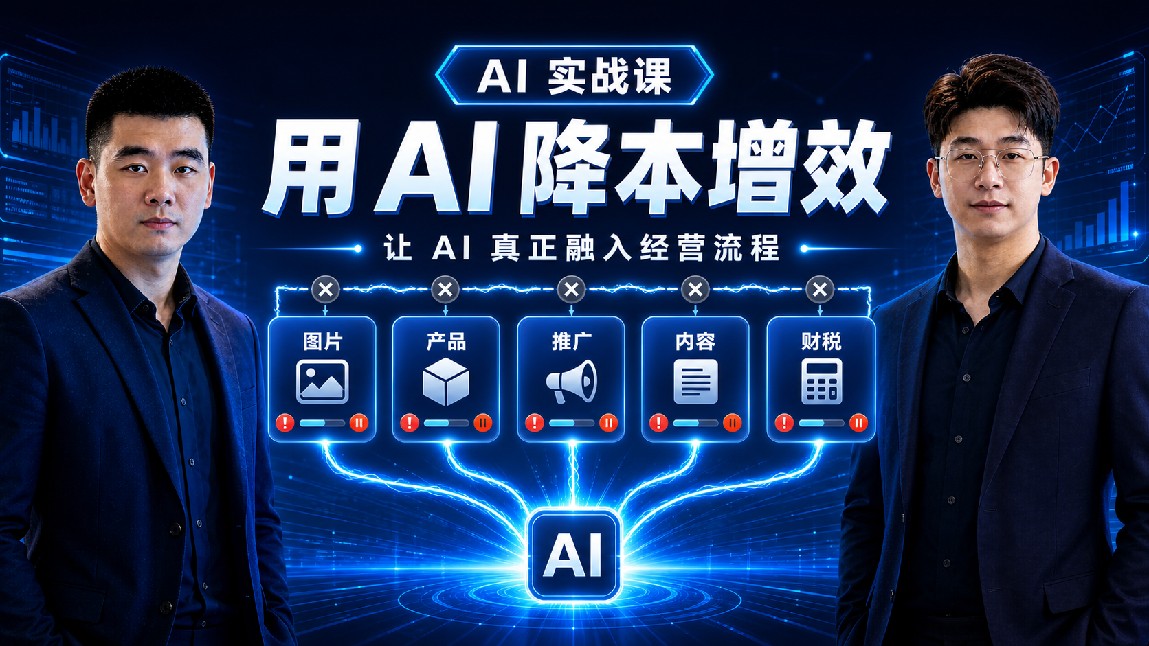 图、款、推广、团队、财务全卡住，成本降不下销售起不来：电商老板AI降本增效实战课，让AI真正融入经营